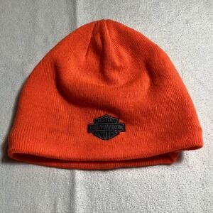 Harley-Davidson Mens Orange Fleece Lined Knit Beanie Hat Bar & Shield Logo OS